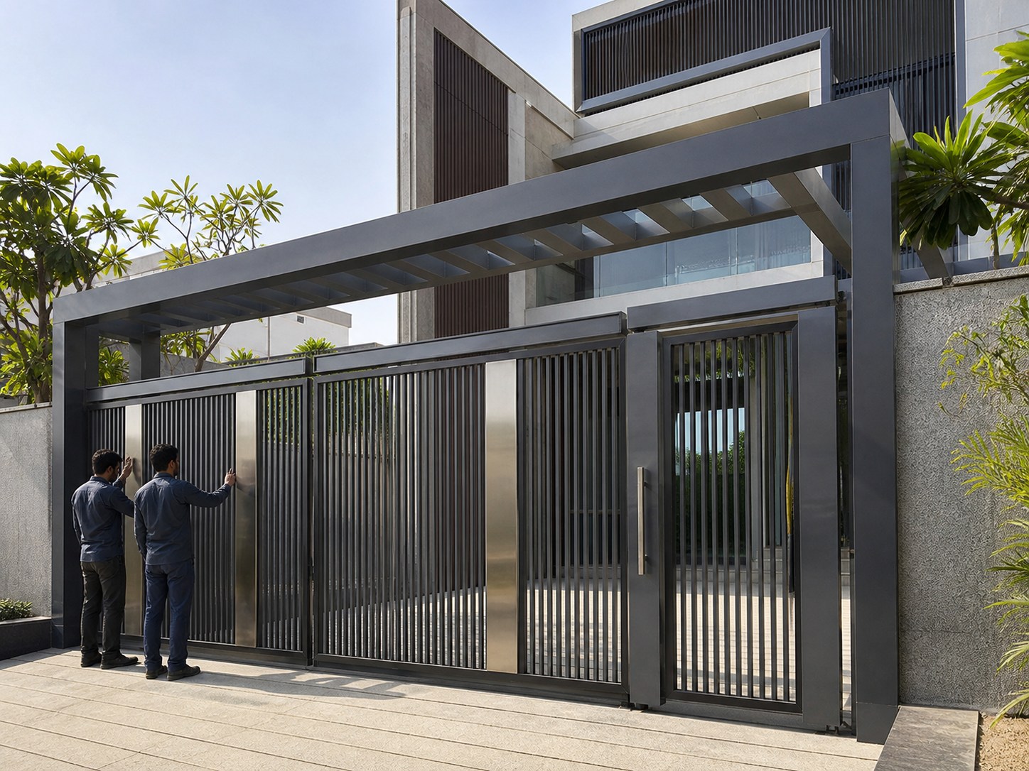 Completed custom MS and SS entrance gate and structural metalwork